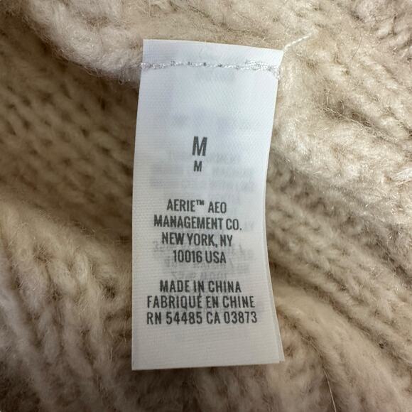 Aerie Oversized Sweater Womens M Cream Cable Knit Slouchy Cozy Boho Soft Girl - Picture 7 of 8